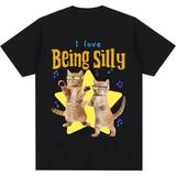 Siyah Aptal Komik Kedi Memes Tops Streetweed Grafik