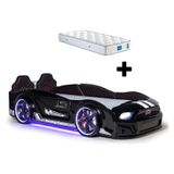 Siyah Arabalı Yatak Kapıları Açılan Mustang Full Ledli Kumandalı Ve Müzikli + Ortopedik Yatak