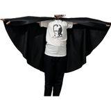 Siyah Ata Görselli Pelerin ve Atatürk T-Shirt Seti 23 Nisan-19 Mayıs Gösteri Kostümü - Siyah - Beyaz