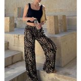 Siyah Ayarlanabilir Bel Leopar Desenli Bol Paça Pantolon MG2095