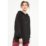 Siyah Balon Kol Yazı Nakışlı Kadın Oversize Tunik Sweatshirt - 97163 | M