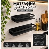 Siyah Banyo Rafı 2'Li Set Duvara Monte Şampuan Rafı Kozmetik Düzenleyici Organizer -Mutfak Rafı - Paslanmaz Çelik Banyo Rafı, Şampuan Rafı, Duvara Monte, Organizer