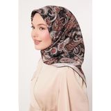 Siyah-Bej Karışık Retro Twill Ipek Eşarp