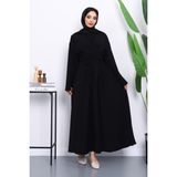 Siyah Bel Bağlamalı Piliseli Elbise - 36