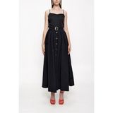 Siyah Beli Lastikli Düğmeli Midi Etek 81211 - 000-Siyah