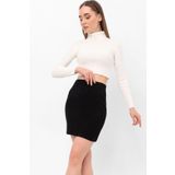 Siyah Beli Lastilki Mini Triko Etek