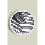 Siyah Beyaz Amerikan Bayrağı Tasarımı Modern Duvar Saati - 25cm - Önü Camlı Beyaz Kasa, JH0664S25BKP