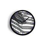 Siyah Beyaz Amerikan Bayrağı Tasarımı Modern Duvar Saati - 35cm - Önü Camlı Siyah Kasa, JH0664S35SKP