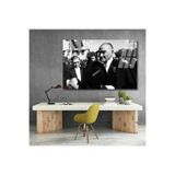 Siyah Beyaz Atatürk Cam Tablo Şapka Tutan Atatürk Tablosu Ofis Tablosu Duvar Dekoru