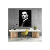 Siyah Beyaz Atatürk Görseli Kanvas Tablo Modeli Ev Ofis Hediyesi Duvar Dekoru