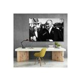 Siyah Beyaz Atatürk Kanvas Tablo Şapka Tutan Atatürk Tablosu Ofis Tablosu Duvar Dekoru