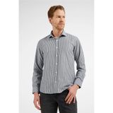 Siyah - Beyaz Çizgili Desen İtalyan Yaka Uzun Kol Cepsiz Slim Fit Pamuklu Gömlek 1004255217