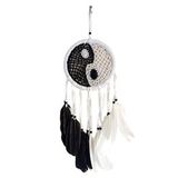 Siyah Beyaz Dream Catcher Kuş Tüylü Boncuklu Düş Kapanı Duvar Süsü