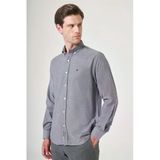 Siyah-Beyaz Düğmeli Yaka Oxford Slim Fit Pamuklu Gömlek 1004265124