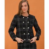 Siyah-Beyaz Ekoseli Buklet Şanel Kışlık Kumaş Blazer Ceket - Siyah - Beyaz - 44