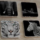 Siyah Beyaz Fil At Kaplan Zebra Doğal Taş Bardak Altlığı 4'lü set - Natural Stone Coasters