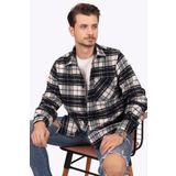Siyah Beyaz Geçişli Oversize Oduncu Hediye Kutulu Erkek Gömlek M