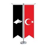 Siyah Beyaz Göktürk Bayrağı - 17 Eski Türk Devletleri ve Türkiye -Saten T direk 2li Masa Bayrağı