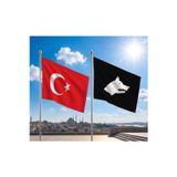Siyah Beyaz Göktürk Bayrağı ve Alpaka Kumaş Türk Bayrağı 2'li Set 70x105cm
