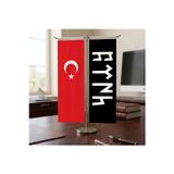 Siyah Beyaz Göktürkçe Tütk Yazılı ve Türkiye Bayrağı Kırlangıç T tipi Masa Bayrak Takımı