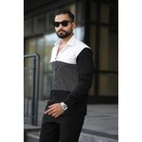 Siyah Beyaz Gri 3 Bölmeli Çizgili Slim Fit Erkek Gömlek - Çok Renkli