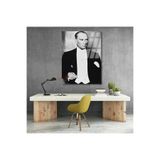 Siyah Beyaz Karizmatik Atatürk Görseli Cam Tablo Dikey Duvar Tablosu Ev Ofis Dekoru
