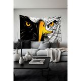 Siyah Beyaz Kartal Desenli Duvar Halısı Duvar Örtüsü Tapestry Süetimsi Dokulu%100 Polyester Kumaş