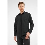 Siyah - Beyaz Kendinden Desenli Sert Yaka Uzun Kol Cepsiz Slim Fit Pamuklu Gömlek 1004255216