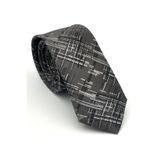 Siyah Beyaz Kırcıl Desenli Gri Dokuma Kumaş Mendilli Slim Fit Kravat // SDK-2611-3 GF2602-SDK2611-3