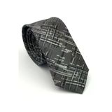 Siyah Beyaz Kırcıl Desenli Gri Dokuma Kumaş Mendilli Slim Fit Kravat // SDK-2611-3