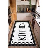 Siyah Beyaz Kitchen Yazılı Dijital Baskılı Kaymaz Yıkanabilir Mutfak Halısı Yolluk 80 X 200 Cm Siyah