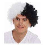 Siyah Beyaz Kıvırcık Afro Bonus Taraftar Peruğu - Ahşap
