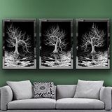 Siyah Beyaz Kuru Ağaçlar Temalı Aynalı Çerçeveli 3 lü Kanvas Tablo Seti 150x70 cm SETS0352