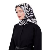 Siyah-Beyaz Leopar Desen Twill İpek Eşarp
