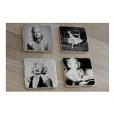Siyah Beyaz Marilyn Monroe Fotoğrafları Doğal Taş Bardak Altlığı 4'lü set - Natural Stone Coasters