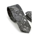 Siyah Beyaz Motif Desenli Gri Dokuma Kumaş Mendilli Slim Fit Kravat / SDK-220711 SDK220711