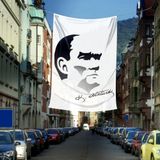 Siyah-Beyaz Mustafa Kemal Atatürk Silüeti Poster Dış Cephe Bayrak-4x6metre