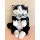Siyah Beyaz Pelüş Kedi Sırt Çantası | Meow Sesli, Çocuklar için, Yumuşak Pelüş, Günlük Kullanım