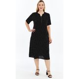 Siyah Beyaz Puantiyeli Kısa Kollu Viskon Yazlık Anne Elbisesi - 2XL
