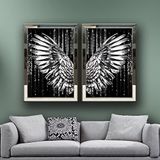 Siyah Beyaz Renkli Melek Kanatları Temalı Aynalı Çerçeveli 2 li Kanvas Tablo Seti 100x70 cm 3SETKNT004