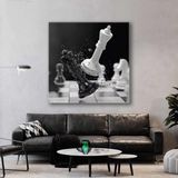 Siyah Beyaz Satranç Tahtası Şah ve Mat Piyon Oyun Kare Kanvas Tablo - 60 X 60