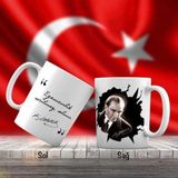 Siyah Beyaz Takım Elbiseli -Mustafa Kemal Atatürk - Atatürk'ün Sözleri -Kupa Bardak