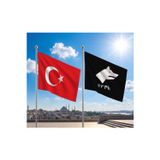 Siyah Beyaz Türk Yazılı Göktürk Bayrağı ve Alpaka Kumaş Türk Bayrağı 2'li Set 70x105cm