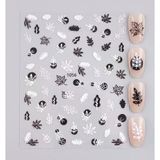 Siyah Beyaz Yaprak Dizayn Tırnak Sticker Tırnak Etiketi Nail Art Jo-1056W