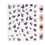 Siyah Beyaz Yaprak Ve Kuş Çizim Tırnak Sticker Tırnak Etiketi Nail Art Jo-1049W