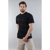 Siyah Bisiklet Yaka Basic Çizgili Erkek T-Shirt E7102 - XL