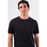 Siyah Bisiklet Yaka Pamuklu Düz Renk Slim Fit Erkek T-Shirt - 2XL