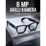 Siyah Bluetooth Akıllı Kamera Gözlüğü 8 Mp Kameralı Aı Çeviri Wi-Fi Fotoğraf Video Müzik Arama ve Dokunmatik Kontrollü - Şeffaf