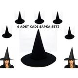 Siyah Cadı Şapkası Keçe Yetişkin Boy 6 Adet 0
