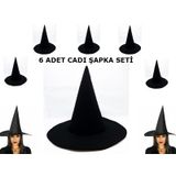 Siyah Cadı Şapkası Keçe Yetişkin Boy 6 Adet 24242425263